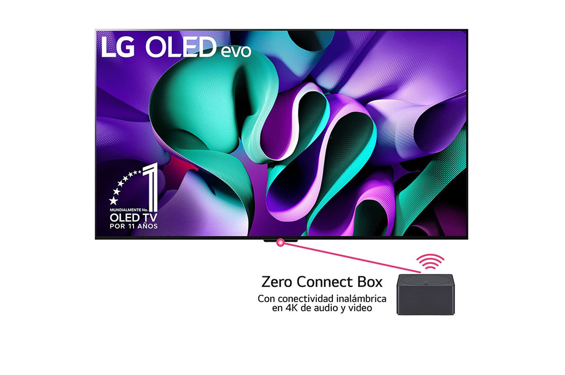 LG Televisor LG SIGNATURE OLED M4 de 97 pulgadas con transmisión de video y audio en 4K a 120 Hz , Vista frontal de un televisor LG OLED evo, OLED M4, el emblema de OLED de 11 año de número 1 del mundo, el logotipo de webOS Re:New Program, el logotipo de la garantía de 5 años del panel en la pantal, OLED97M4PSA