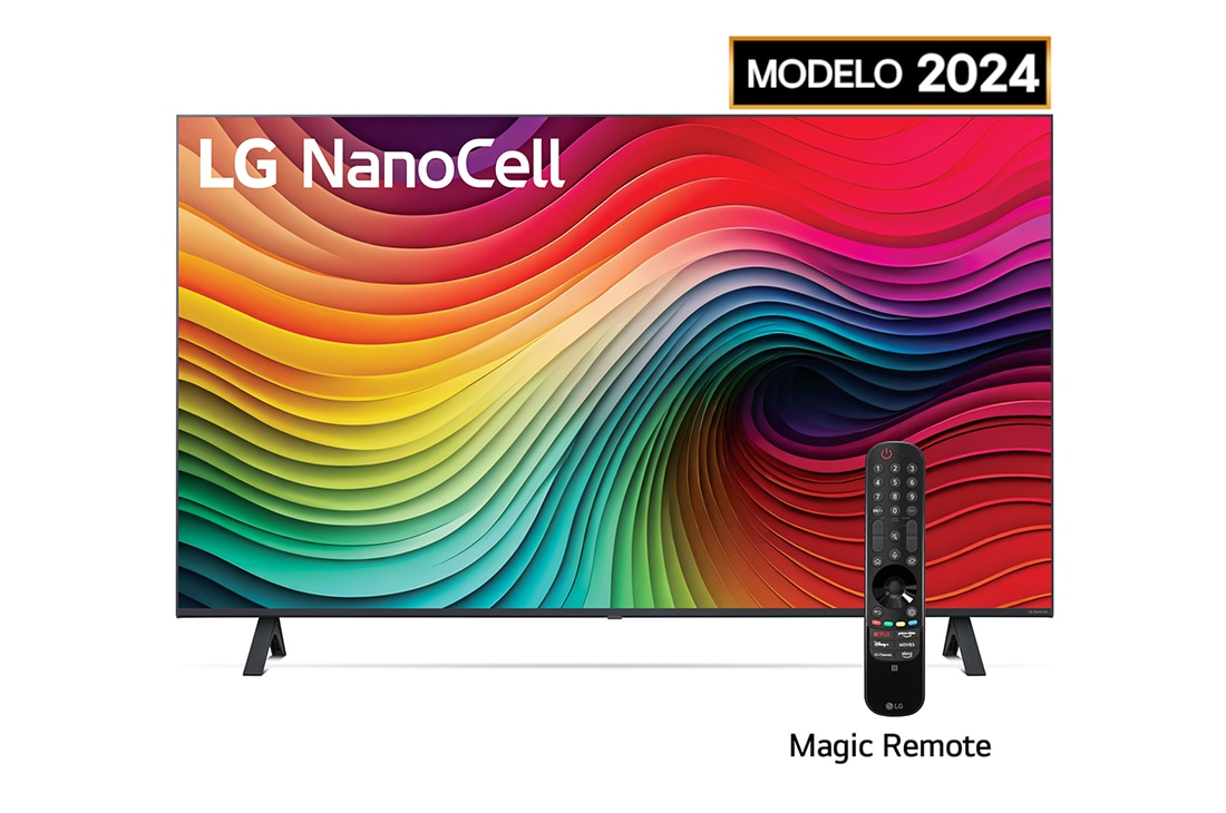 LG 50 Pulgadas LG NANO80 AI 4K Smart TV 2024, Front view of LG NanoCell TV, NANO80 with text of LG NanoCell, 2024, and webOS Re:New Program logo on screen, 50NANO80TSA