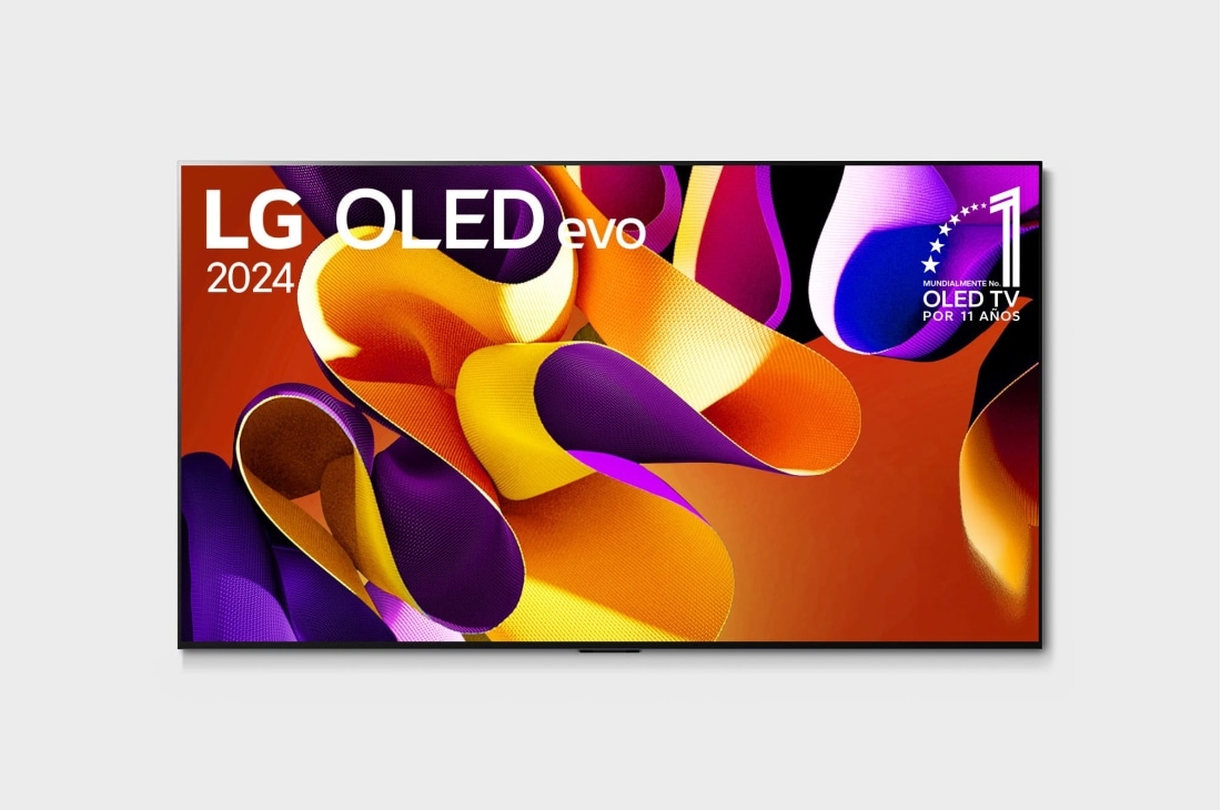 LG Pantalla LG OLED evo 55 pulgadas 4K SMART TV 2024 ThinQ AI OLED55G4PSA, Vista lateral ligeramente inclinada hacia la izquierda de la televisión LG OLED evo, OLED G4 en la pared, OLED55G4PSA