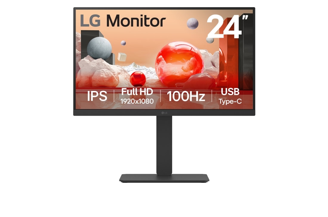 LG 24” Full HD IPS monitor USB Type-C™ ja RJ45-ga, eestvaade, 24BA750-B