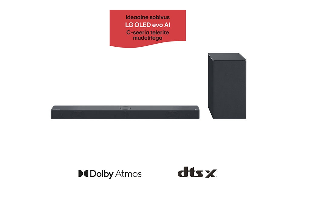 LG 400W, 3.1.3 kanaliga LG Soundbar helisüsteem SC9S koos Dolby Atmos'iga, ideaalne sobivus LG OLED evo AI C-seeria TV, Soundbari ja bassikõlari eestvaade, SC9S