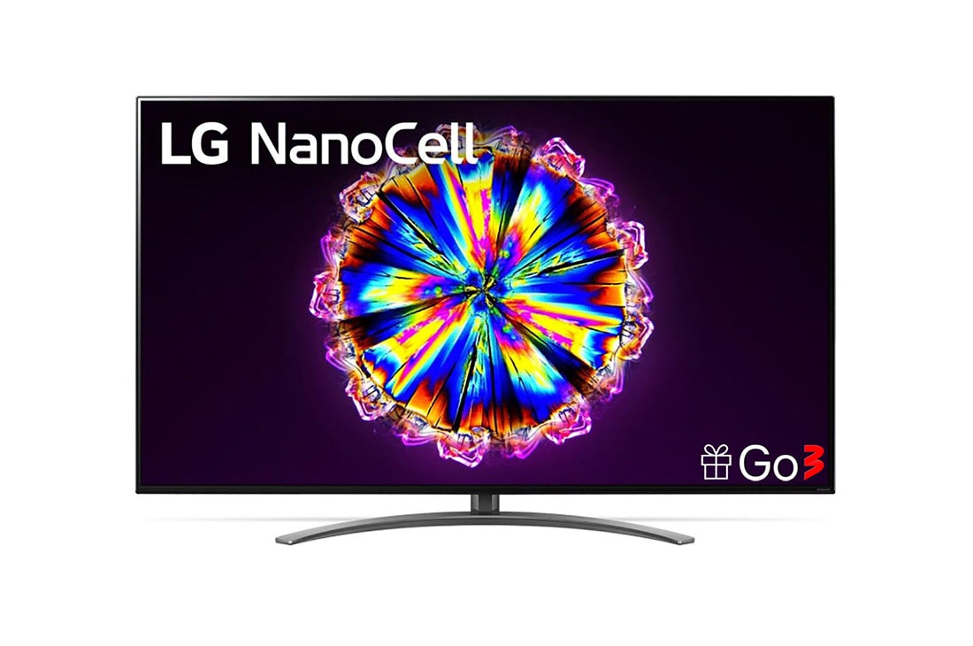 LG 75-tolline NanoCell 4K teler koos protsessor α7 ja helisüsteem Dolby Atmos, eestvaade koos täitepildiga, 75NANO913NA