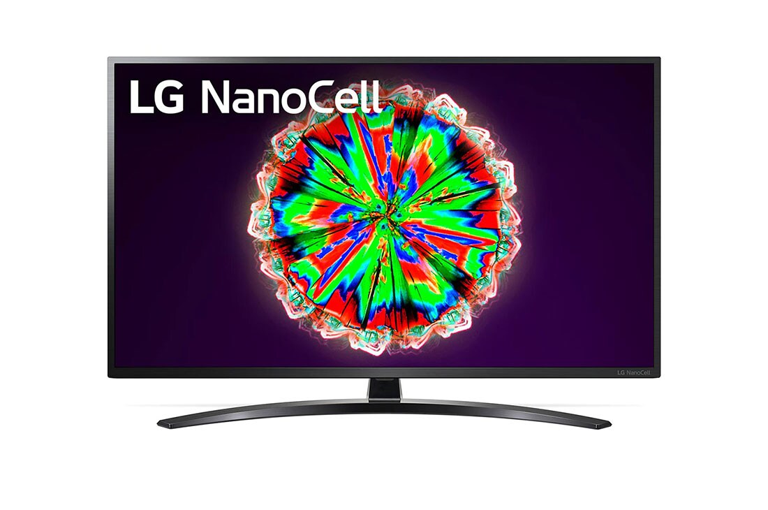 LG 43-tolline NanoCell 4K teler koos AI ThinQ ja helisüsteem Ultra Surround, eestvaade koos täitepildiga, 43NANO793NE
