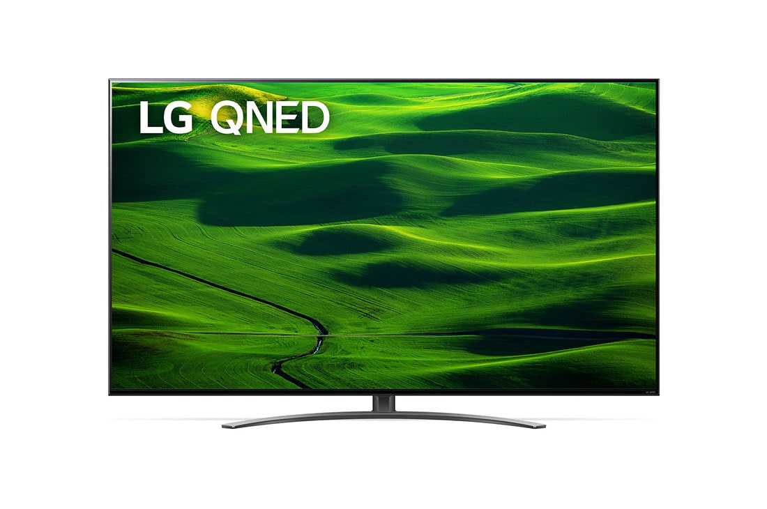 LG 65-tolline QNED 4k teler, LG QNED-teleri esivaade täitekujutise ja toote logoga, 65QNED813QA