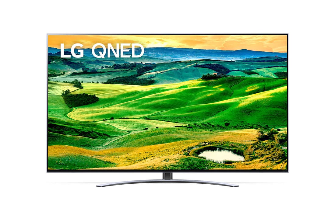 LG 55-tolline QNED 4K teler, LG QNED-teleri esivaade täitekujutise ja toote logoga, 55QNED823QB