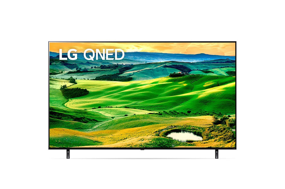 LG 75-tolline QNED 4K teler, LG QNED-teleri esivaade täitekujutise ja toote logoga, 75QNED813QA