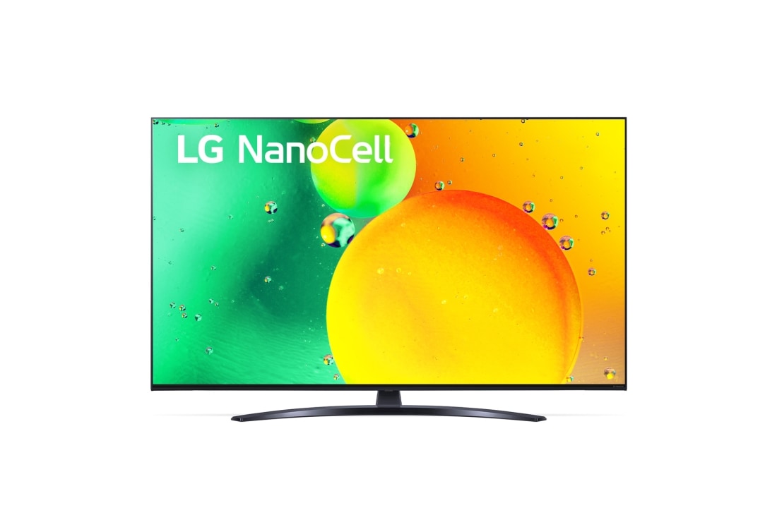 LG 65-tolline NanoCell 4K teler koos protsessor α5 , Prikaz LG NanoCell televizora spreda, 65NANO763QA