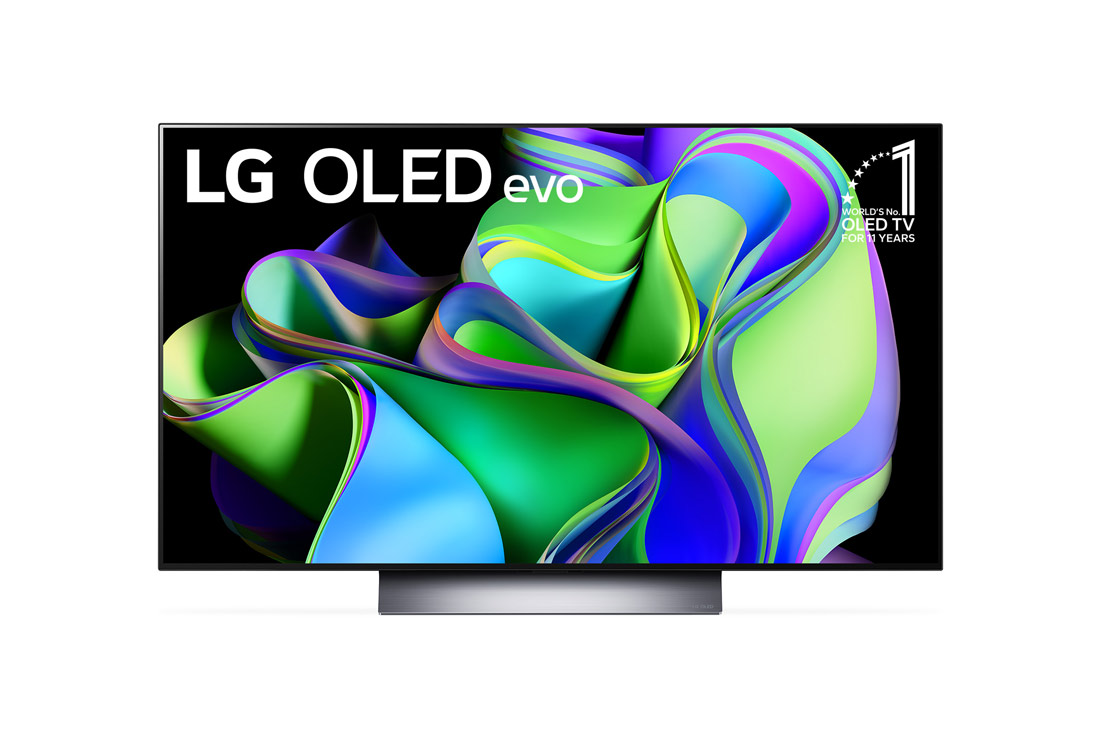 LG OLED evo C3 48-tolline 4K nutiteler 2023, LG OLED evo eestvaade embleemiga 11 aastat maailma nr. 1 OLED ekraanil., OLED48C32LA