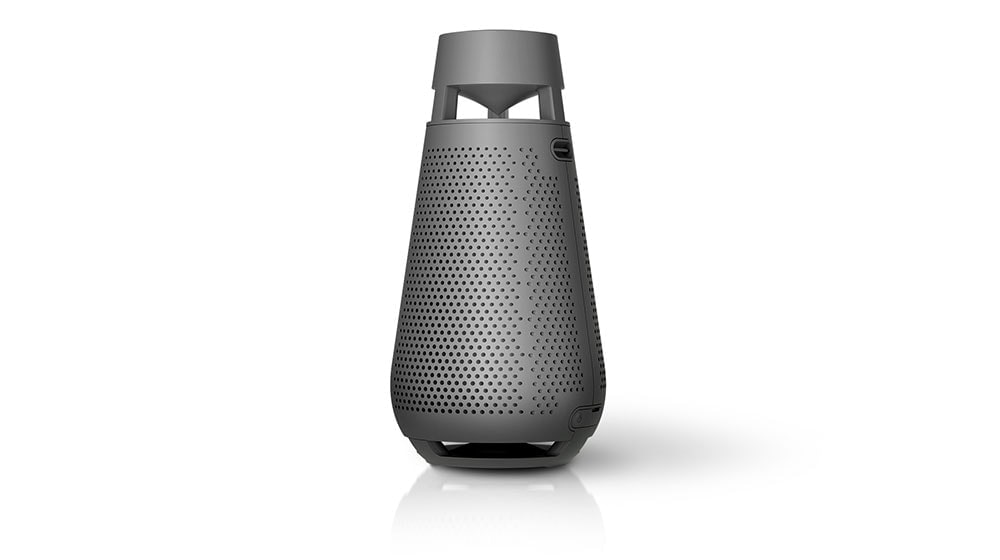 An image of the XBOOM 360 XO3 speaker showing that it is made from recycled fabric.