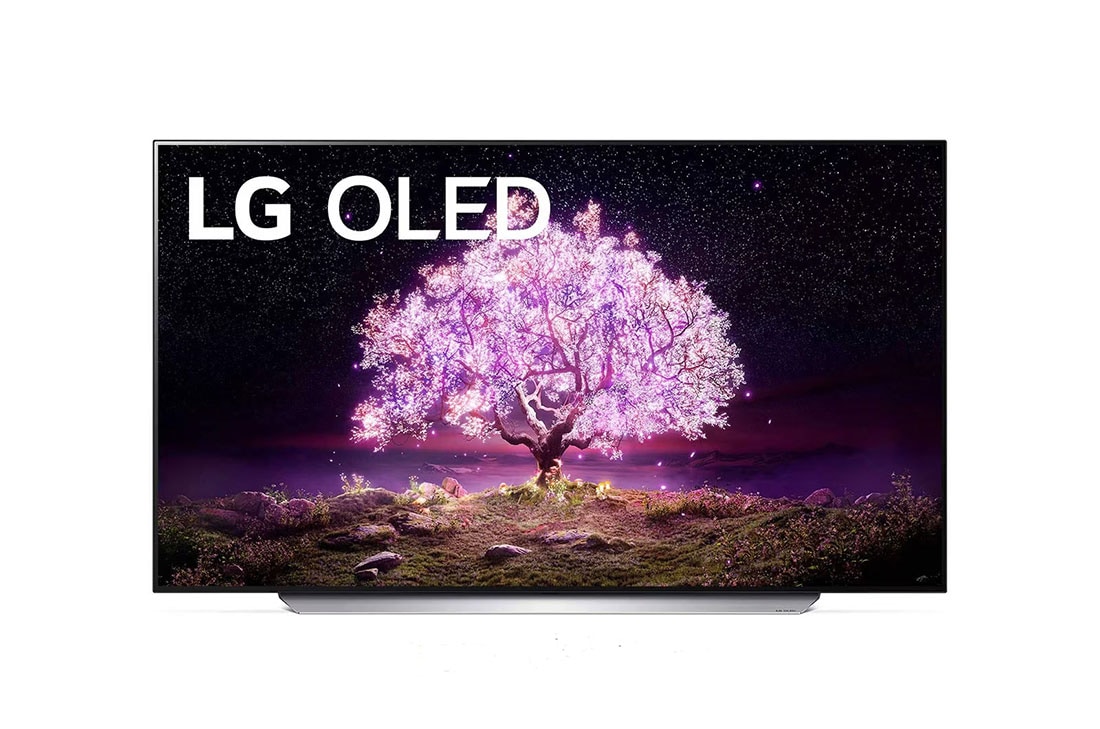 LG تلفزيون OLED 77 بوصة من مجموعة C1، بتصميم الشاشة السينمائية 4K وتقنية HDR السينمائية ومنصة WebOS الذكية وميزة تعتيم البكسل ThinQ AI, LG OLED77C1PVA مظهر أمامي, OLED77C1PVA