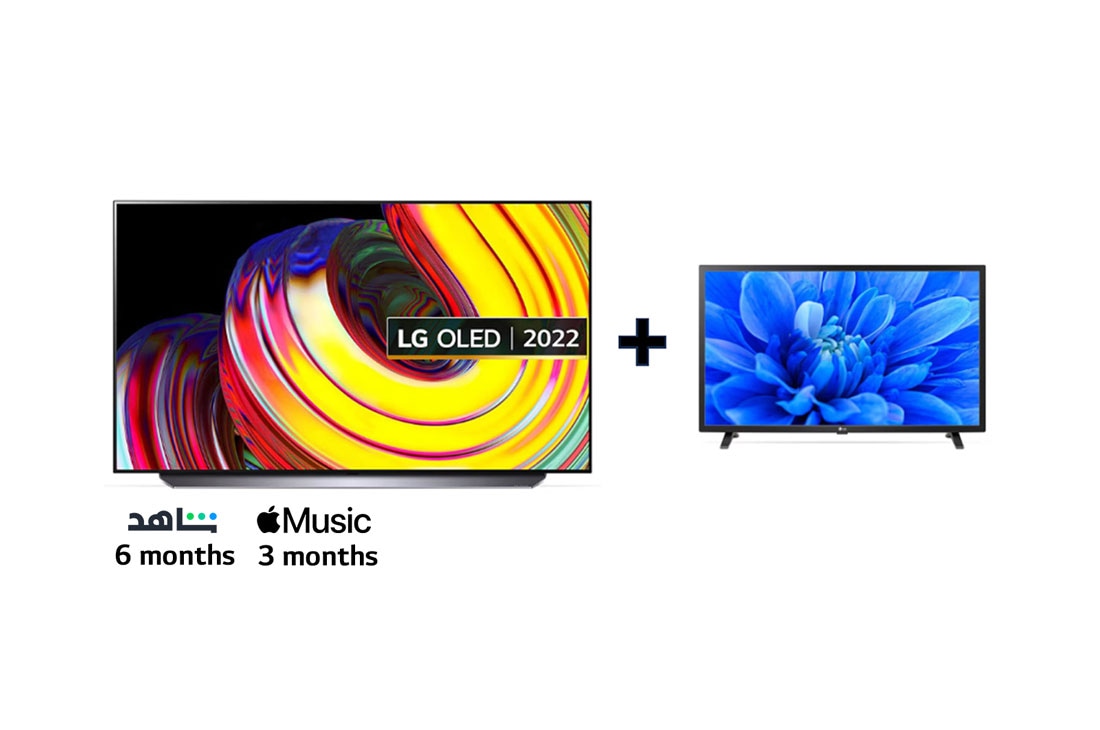 LG OLED TV 55 Inch CS Series, Cinema Screen Design 4K Cinema HDR WebOS Smart AI ThinQ Pixel Dimming + LG LED TV 32 inch LM550B Series HD LED TV, Bundel image view, 55CS6.32LM55