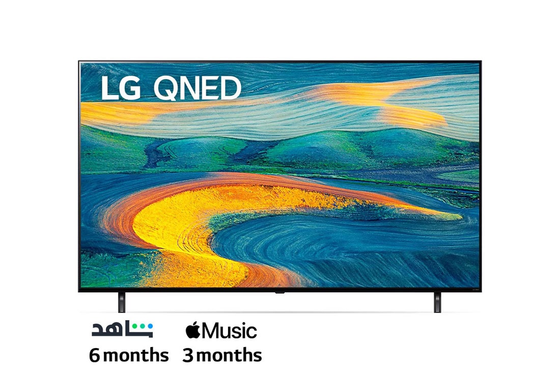 LG Real 4K Quantum Dot NanoCell Color Technology LED TV 55 Inch QNED7S Series, Cinema Screen Design 4K Cinema HDR WebOS Smart AI ThinQ Local Dimming , A front view of the LG QNED TV with infill image and product logo on, 55QNED7S6QA