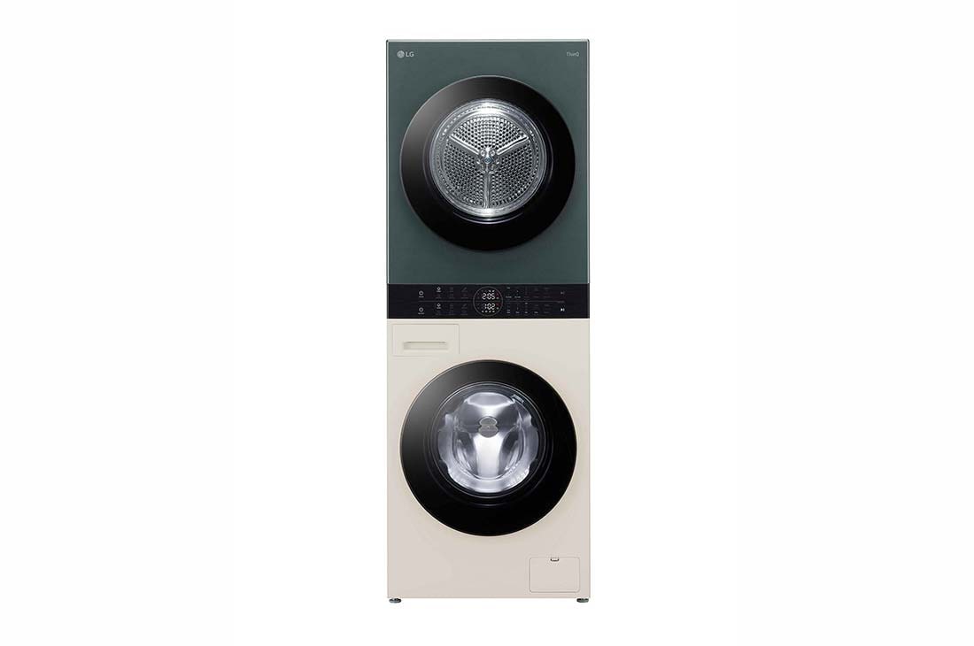 LG 13/10kg Objet WashTower™ All-In-One Stacked Washer Dryer, front view, FWT1310BG