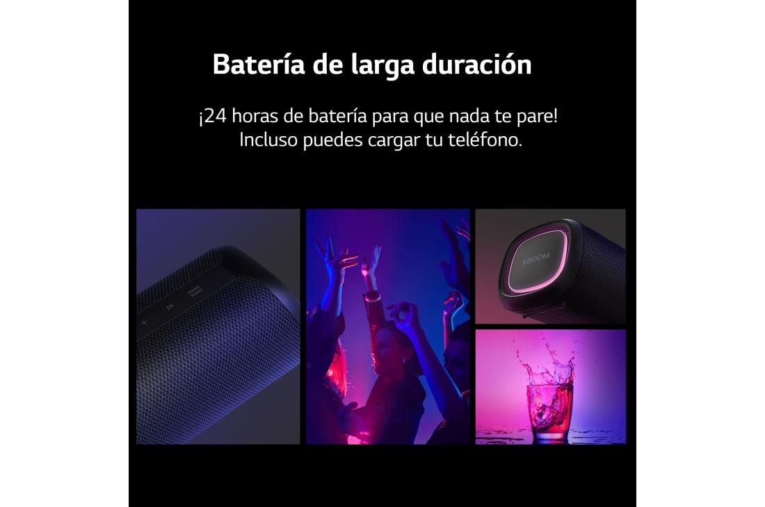 LG XBOOM Go XG7QBK Altavoz Bluetooth portátil, Iluminación LED y batería  de hasta 24 horas - XG7QBK