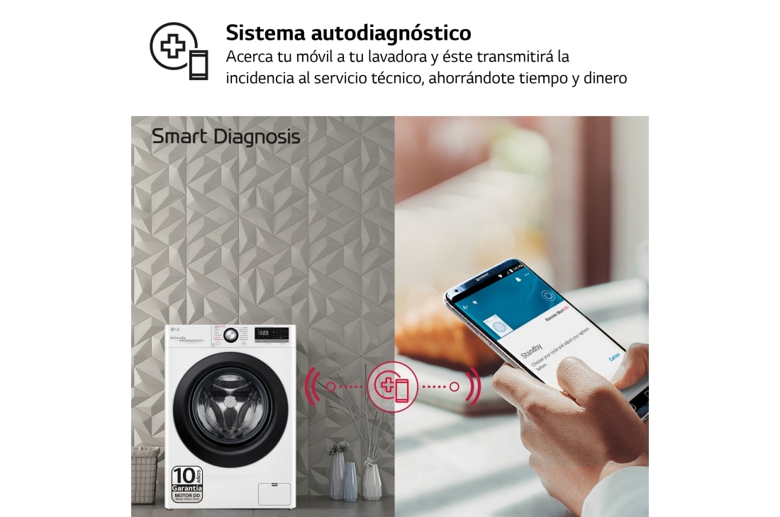 LG Lavadora inteligente AI Direct Drive 9kg, 1400rpm, Clasificación B, Inox  antihuellas, Serie 300