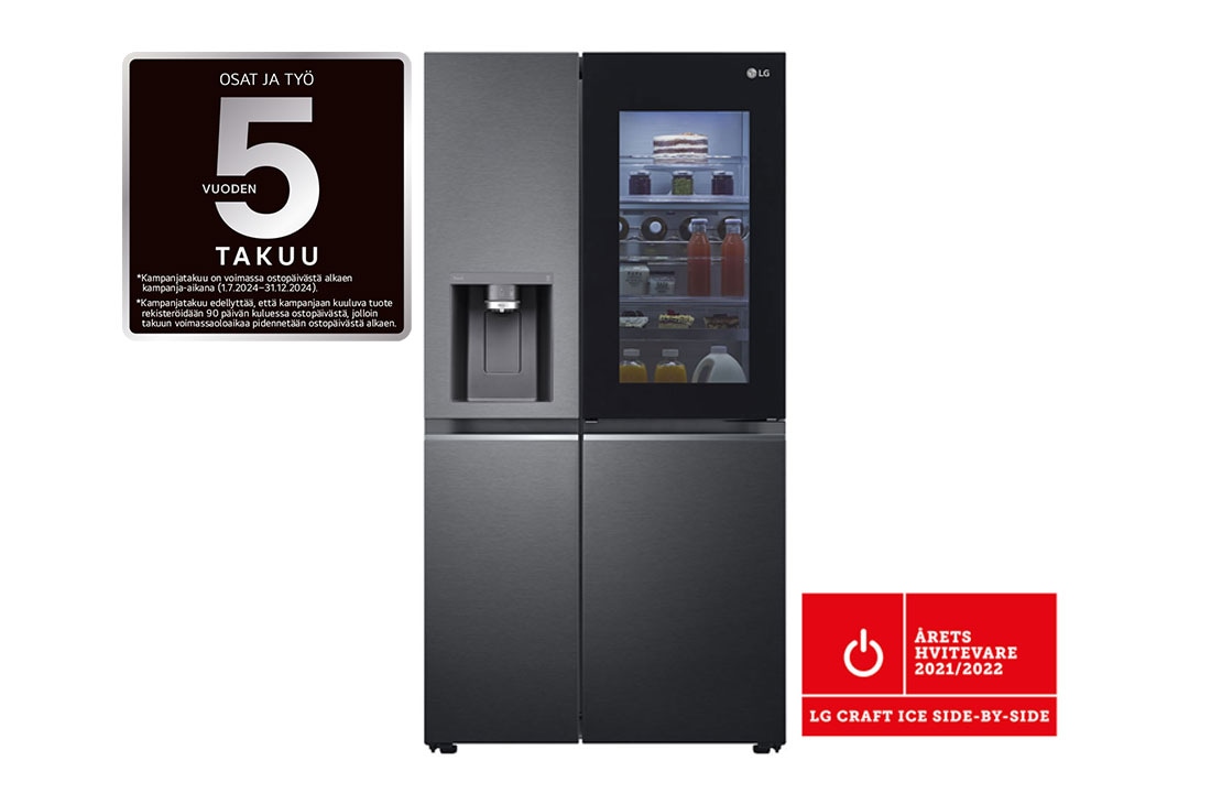 LG 635L InstaView Door in Door™ Side by Side (Matte Black Steel), Craft Ice, Energialuokka E, Smart Diagnosis™ - Wi-Fi-yhteys, GSXV90MCDE, GSXV90MCDE