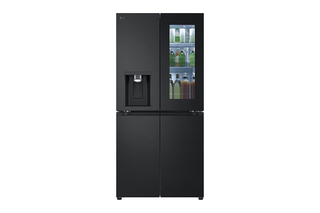 LG 508L InstaView Door in Door French Door (Matte Black) - Energialuokka E, Vesi/jää ilman vesijohtoliitäntää, Smart Diagnosis™ ja Wi-Fi, Front on food, GMG860EPBE