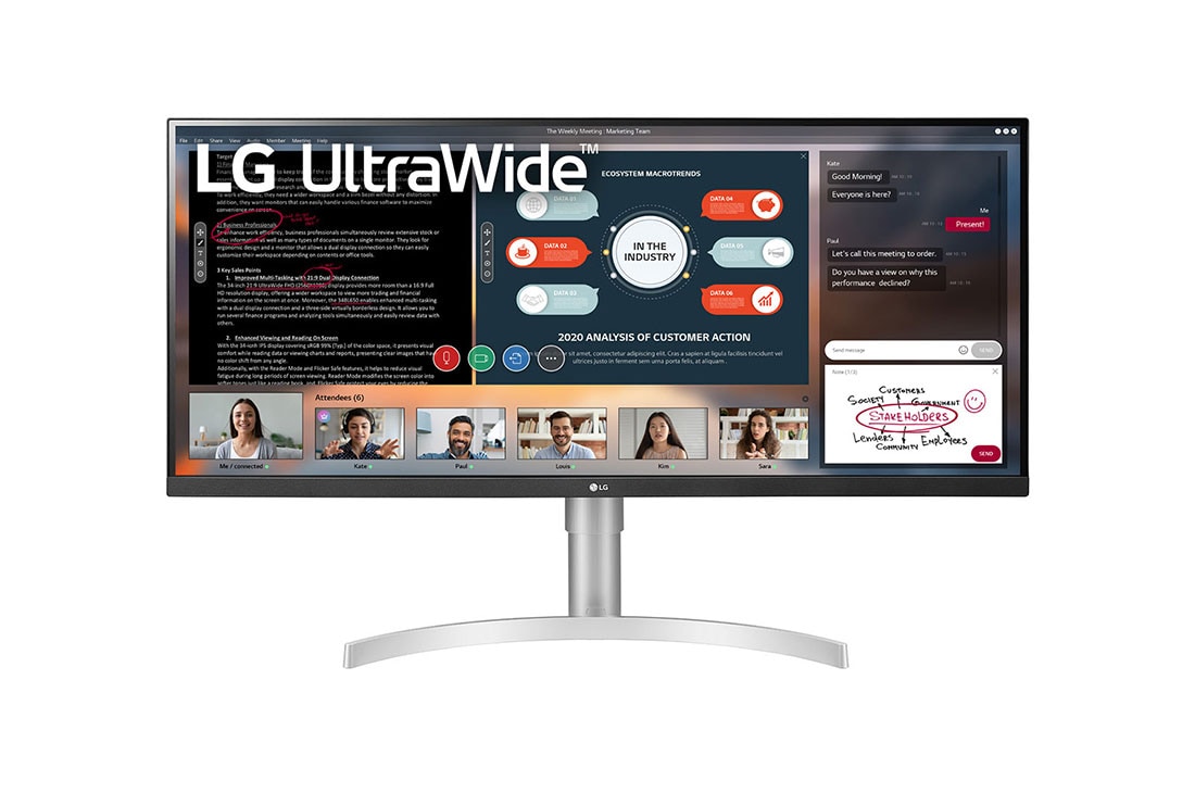 LG 34'' UltraWide™ Full HD (2 560 x 1 080) HDR IPS -näyttö, Kuva edestä, 34WN650-W