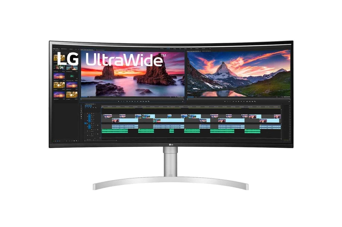 LG 38WN95CP-W, 38 tuumaa, kaareva UltraWide QHD+ -IPS-näyttö, NVIDIA G-SYNC™ -yhteensopivuus, Kuva edestä, 38WN95CP-W