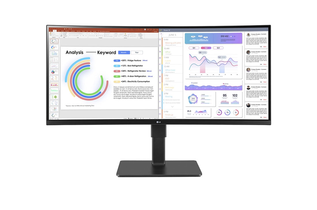 LG 34 tuuman UltraWide™ WQHD (3440x1440) IPS -näyttö, jossa USB Type-C™, kuva edestä, 34BQ77QB-B