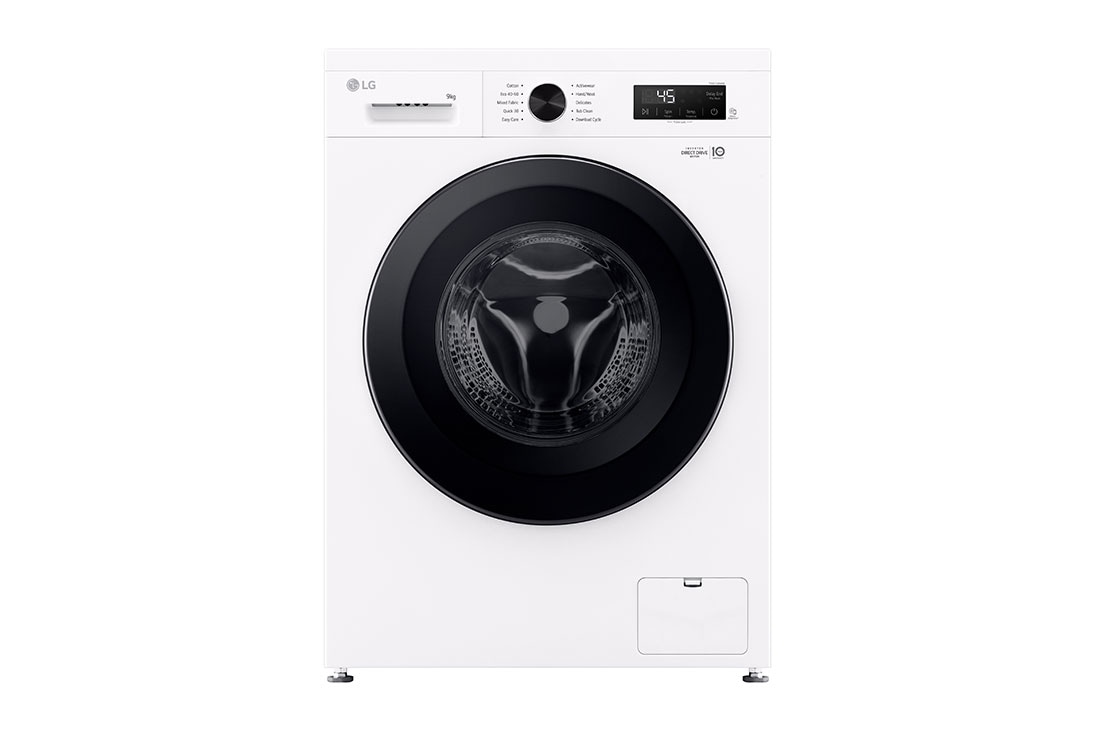 LG 9 kg Pyykinpesukone(Valkoinen) - Steam, Energialuokka A, 6 Motion DD, Smart Diagnosis™ kanssa Wi-Fi, front view, F4X1009NWK