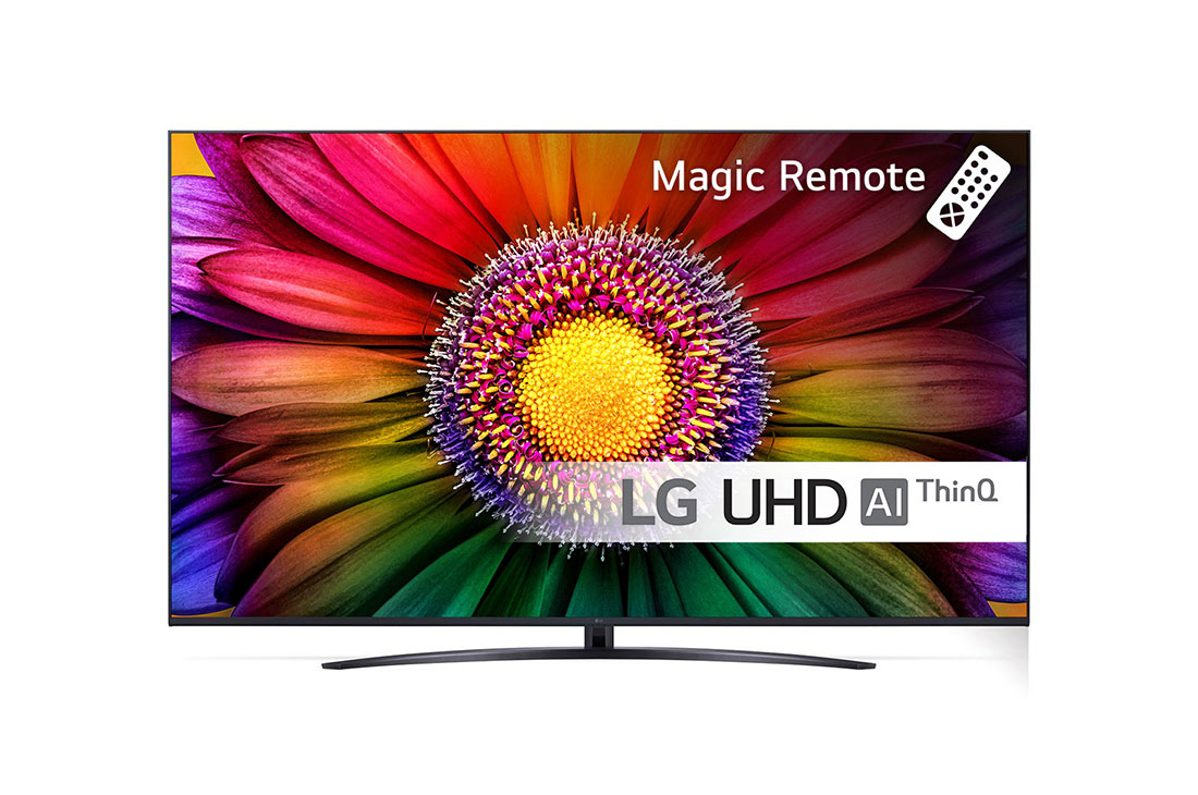 LG 75'' UHD UR81 - 4K TV (2023), LG UHD TV katsottuna edestä, 75UR81006LJ