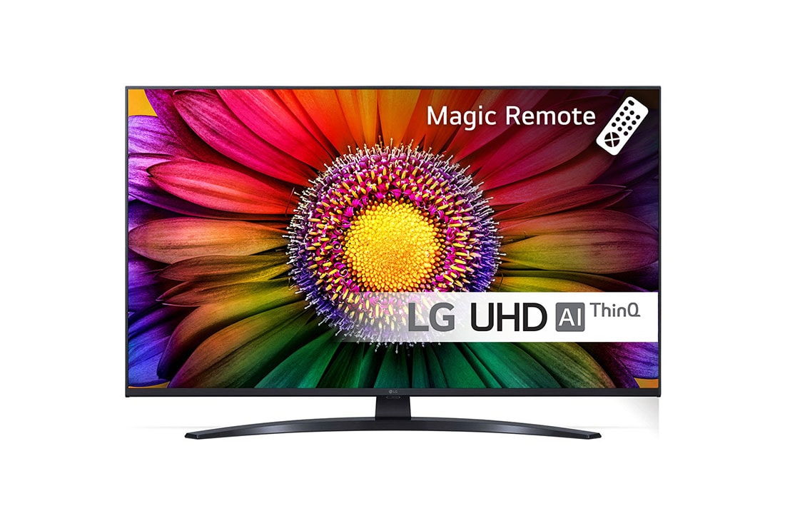 LG 43'' UHD UR81 - 4K TV (2023), LG UHD TV katsottuna edestä, 43UR81006LJ