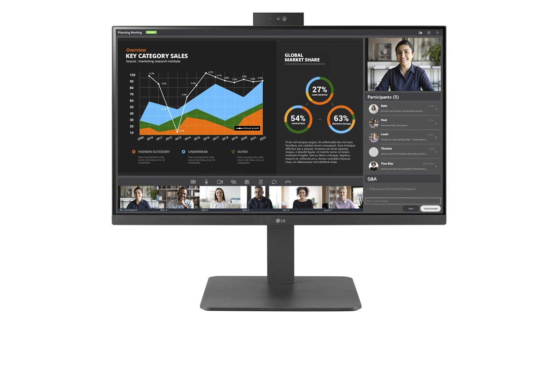 LG 23.8-inch Full HD (1920x1080) IPS Monitor with Built-in Webcam & Mic, front view with push-pull Full HD webcam, 24BR750C