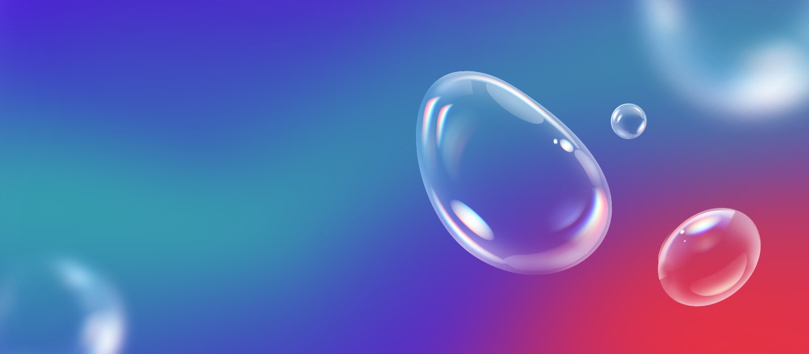 Colorful Transparent Soap Bubbles Floating on Vibrant Gradient Background