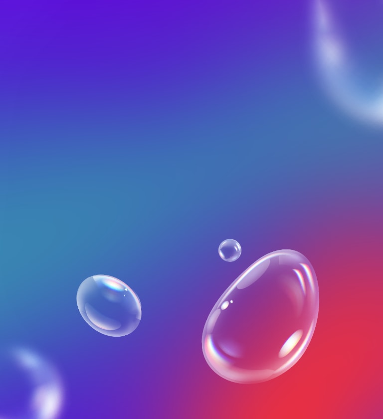 Colorful Transparent Soap Bubbles Floating on Vibrant Gradient Background