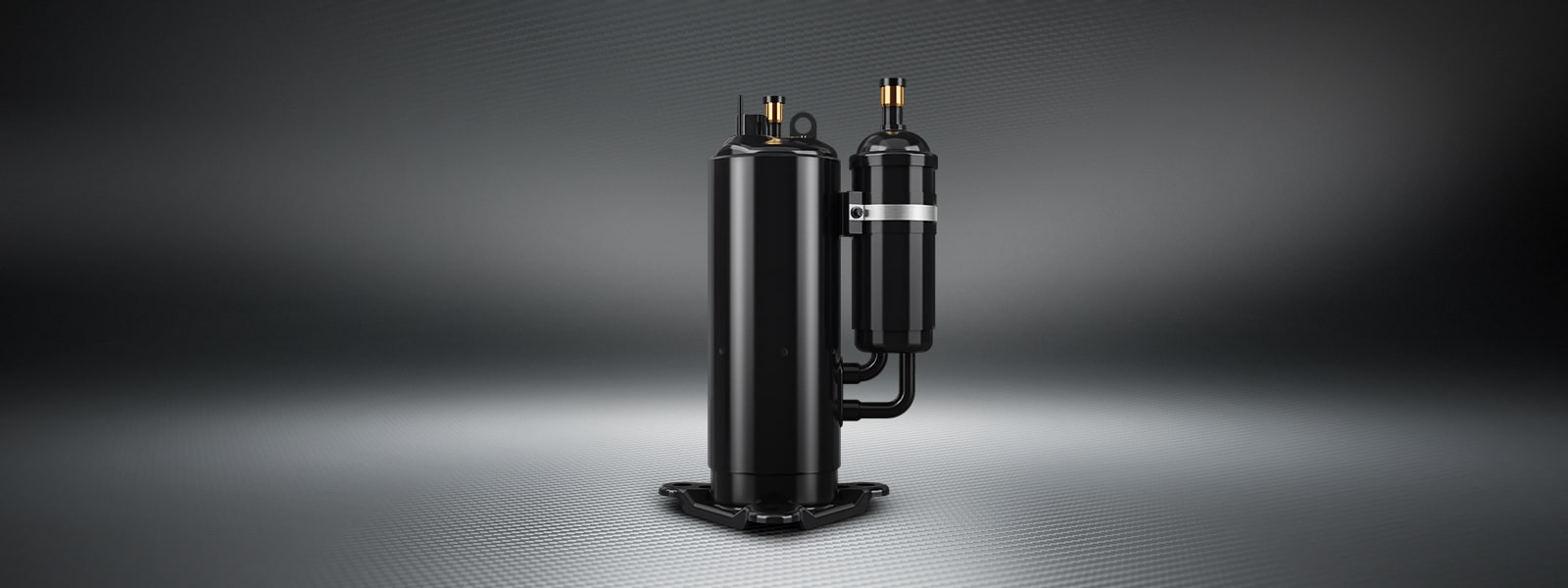 The LG Variable Speed Rotary Compressor in black with metallic accents is highlighted under lighting.