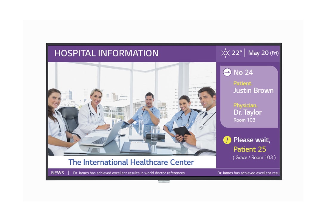 LG UHD Standard Signage for Hospitals, Front view with infill image, 43ML5K