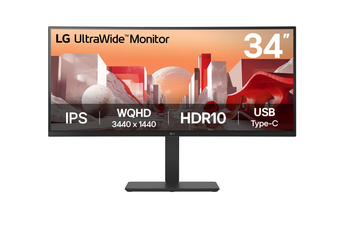 LG 34'' UltraWide QHD Curved IPS Monitor with USB Type-C™, front view, 34BA75QE