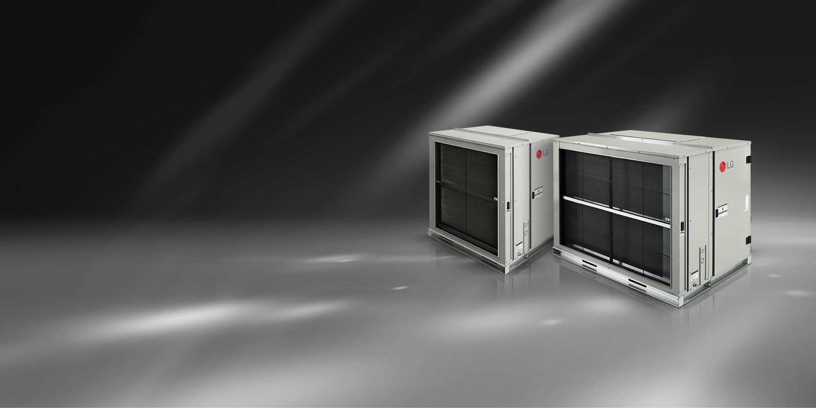 Front view of two LG Standard Air Handling Unit. Both units are on a gray background.