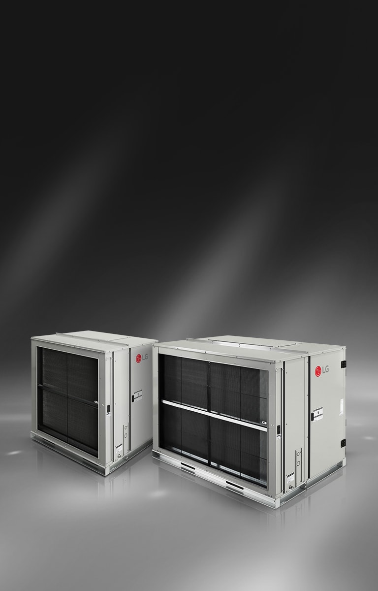 Front view of two LG Standard Air Handling Unit. Both units are on a gray background.