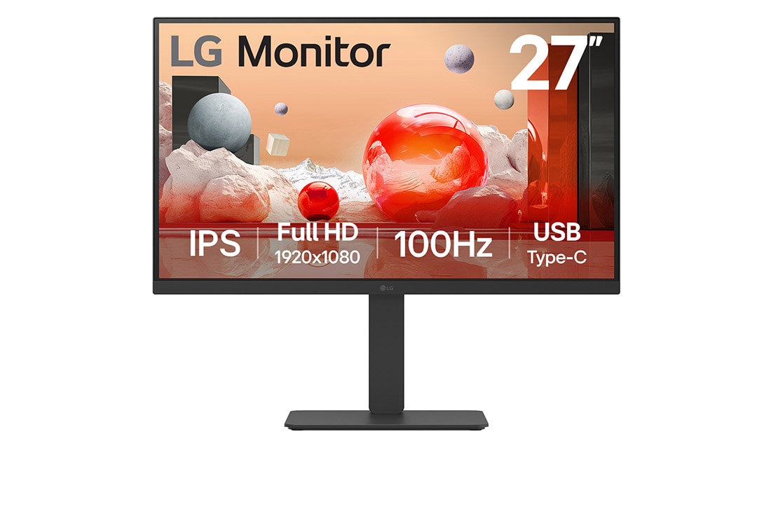 LG 27” Full HD IPS Monitor with USB Type-C™ and RJ45, front view, 27BA750