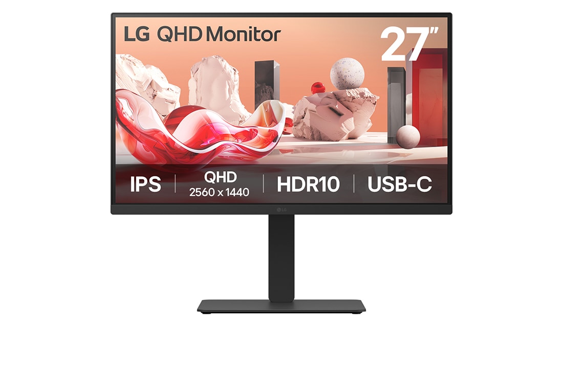 LG 27” QHD IPS Monitor with USB-C with Daisy Chain, front view, 27BA75QB