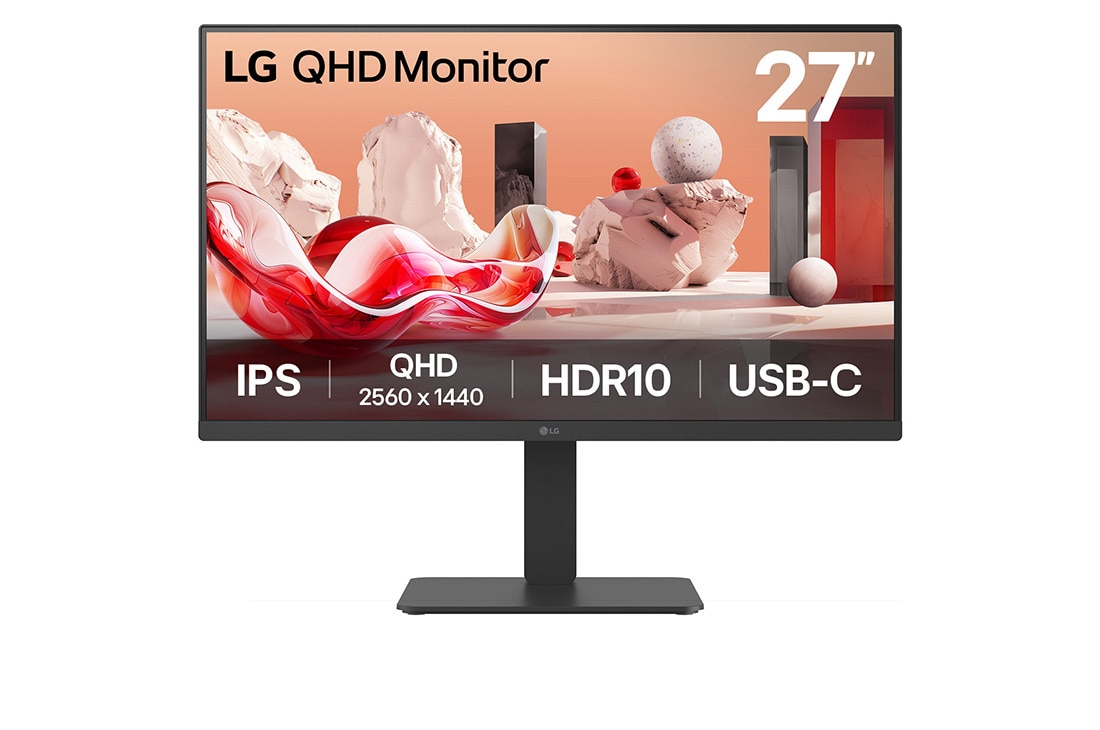 LG 27” QHD IPS Monitor with USB-C with Daisy Chain, front view, 27BA65QB