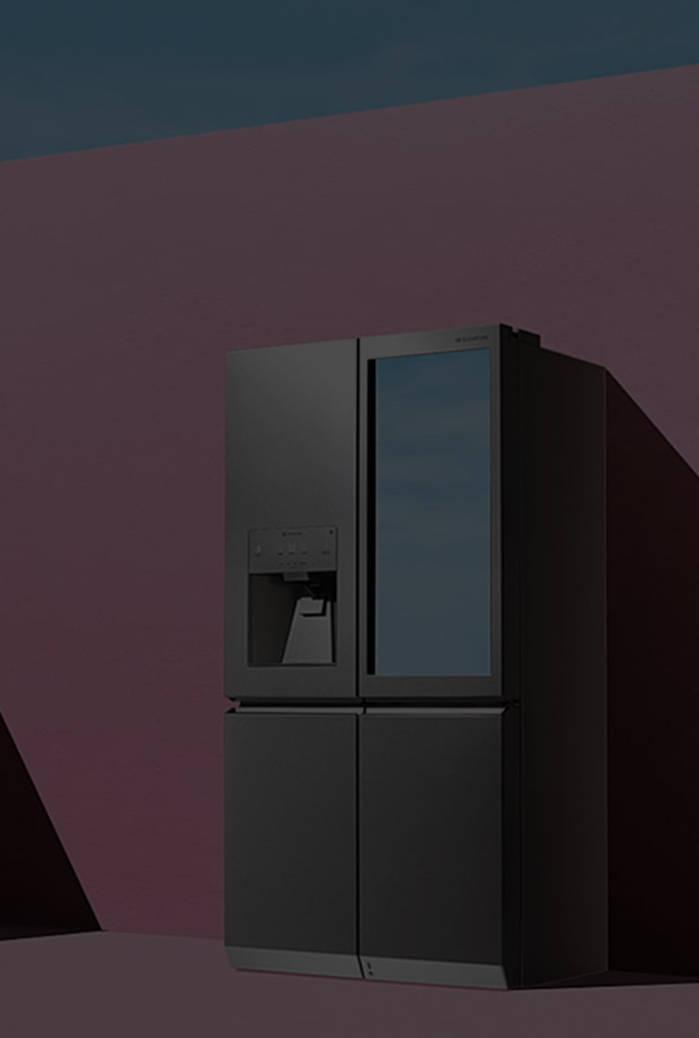 lg signature refrigerator on the artistic pink wall