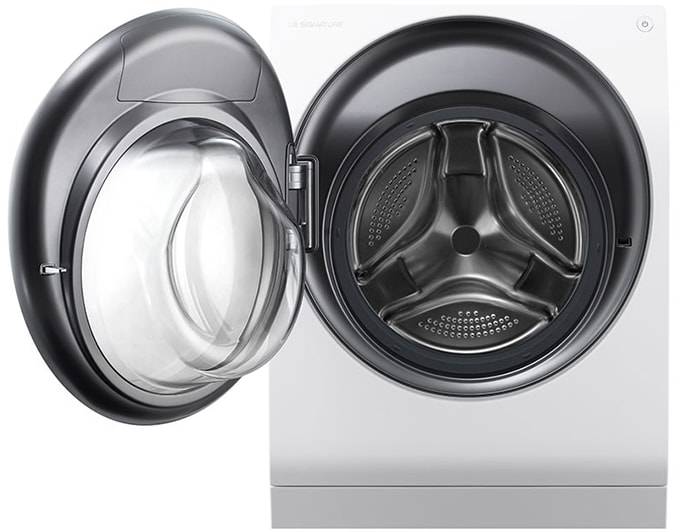 Front of LG SIGNATURE WasherDryer with door open