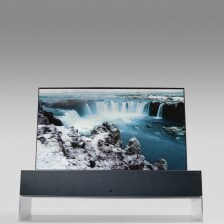 LG SIGNATURE OLED R in Full View in front of a grey background.