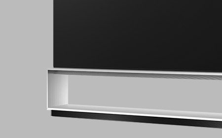 Close side shot of LG SIGNATURE OLED TV Z9's artistic furniture stand