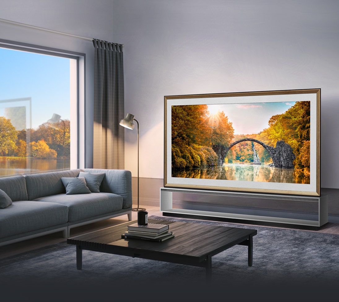 LG SIGNATURE OLED TV Z9 is laid right on the middle of the living room
