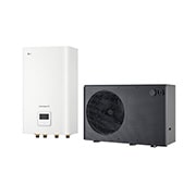 LG Μονάδα ελέγχου R290 Monobloc, 3Ø, 14kW, Αντλία θερμότητας αέρα/νερού THERMA V της LG, μαύρη εξωτερική μονάδα σχεδιασμένη με γκρι κυματιστό πλέγμα, PHCS0 ENCXLEU + HM143HF UB60, thumbnail 1