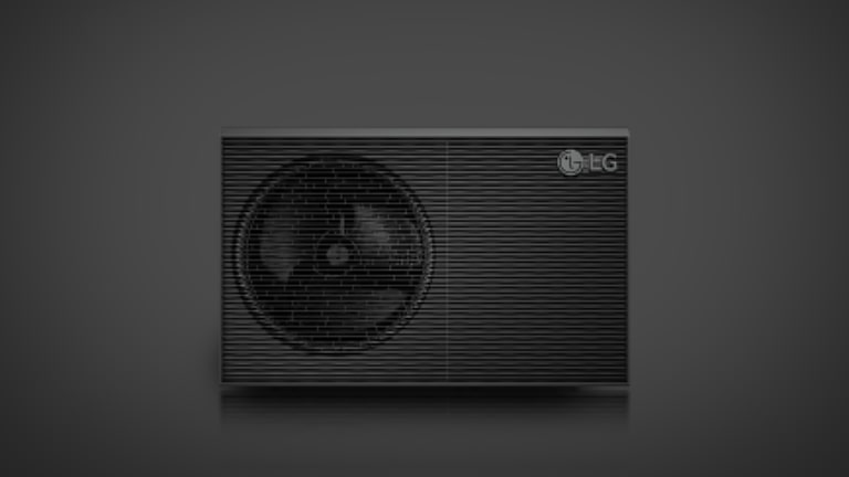 Το LG R290 Monobloc εμφανίζεται με ένα φωτοστέφανο να λάμπει πίσω από το προϊόν. Η γκρίζα εξωτερική μονάδα αποκαλύπτεται σταδιακά σε μαύρο φόντο.