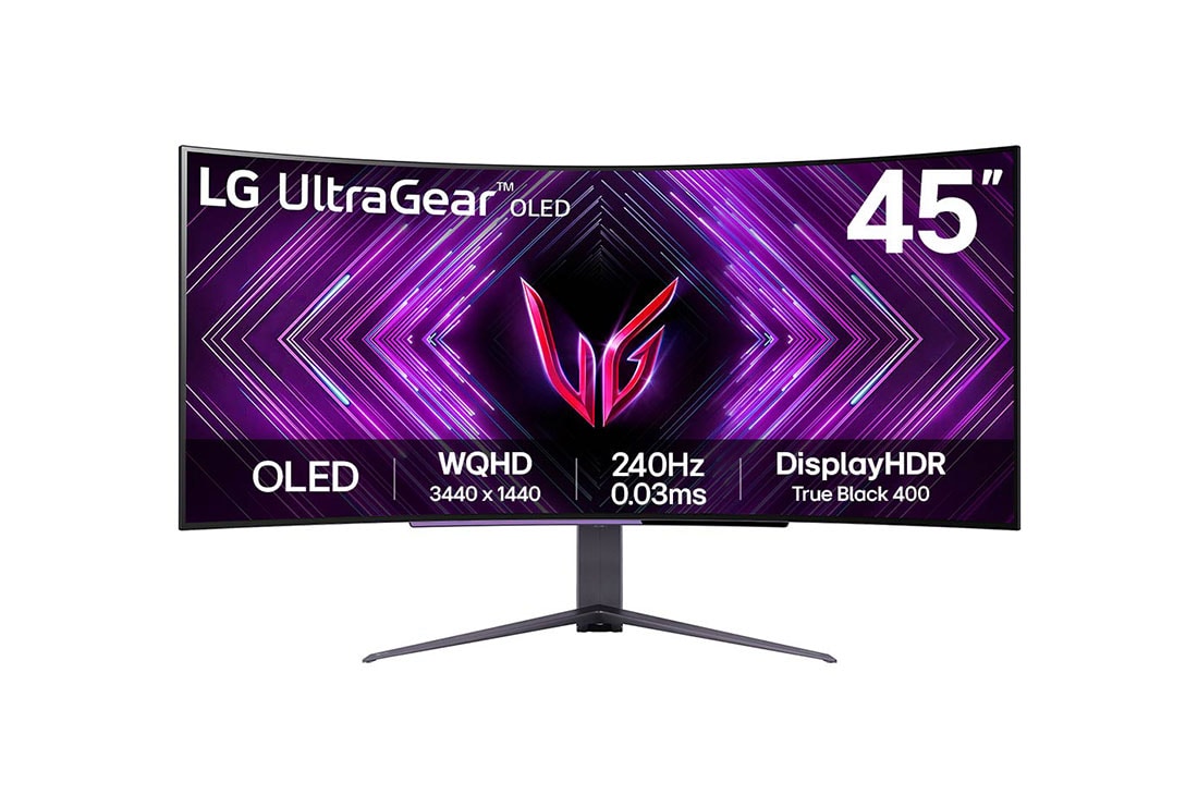 LG 45” UltraGear™ OLED curved gaming monitor | 800R, Ultra-WQHD, DisplayHDR True Black 400, 240Hz, 0.03ms (GtG), USB Type-C™, DepthSound, Μπροστινή όψη, 45GS96QB-B