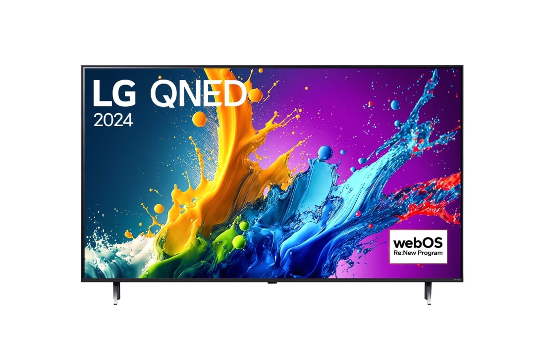 LG Τηλεόραση 50 ιντσών LG QNED QNED80 4K Smart TV 50QNED80, Μπροστινή όψη της QNED80 με τα LG QNED και 2024 στην οθόνη, 50QNED80T6A