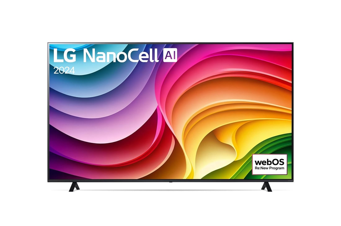 LG Τηλεόραση 75 ιντσών LG NanoCell AI NANO82 4K Smart TV 75NANO82T, Front view of LG QNED TV, QNED80 with text of LG QNED, 2024, and webOS Re:New Program logo on screen, 75NANO82T6B