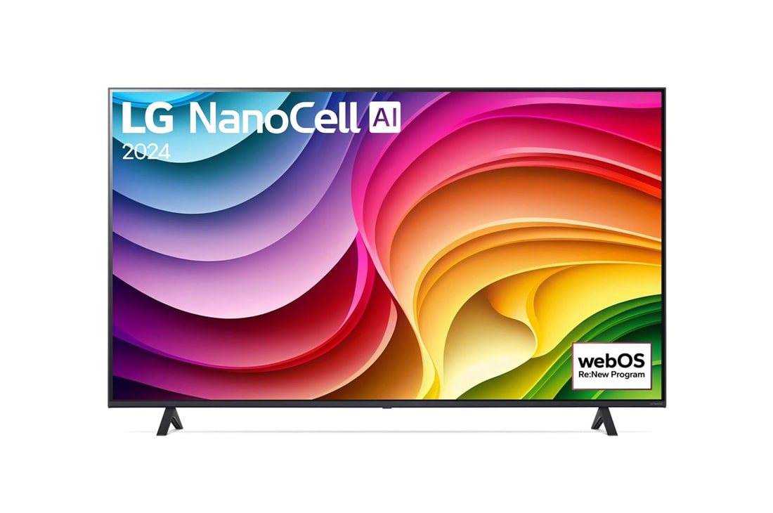 LG Τηλεόραση 55 ιντσών LG NanoCell AI NANO82 4K Smart TV 55NANO82T, Front view of LG QNED TV, QNED80 with text of LG QNED, 2024, and webOS Re:New Program logo on screen, 55NANO82T6B