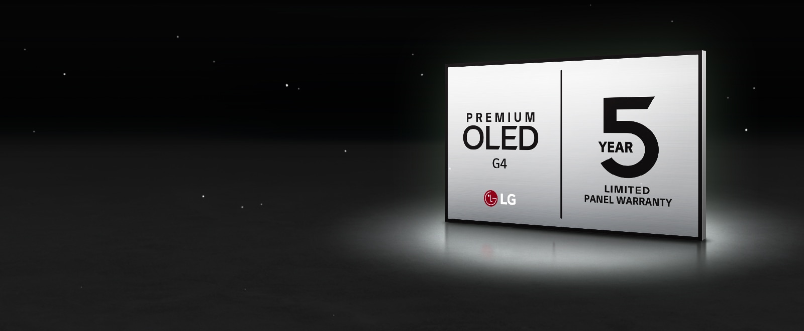 Logotip LG OLED Care+ i 5-godišnje jamstva na crnoj pozadini.